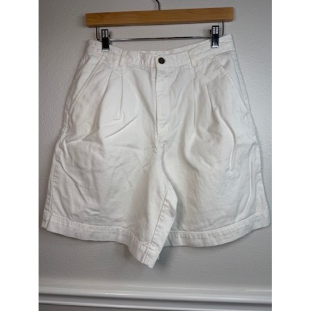 Crazy Horse Liz Claiborne White Pleated High Waisted Cotton Shorts Womens 10